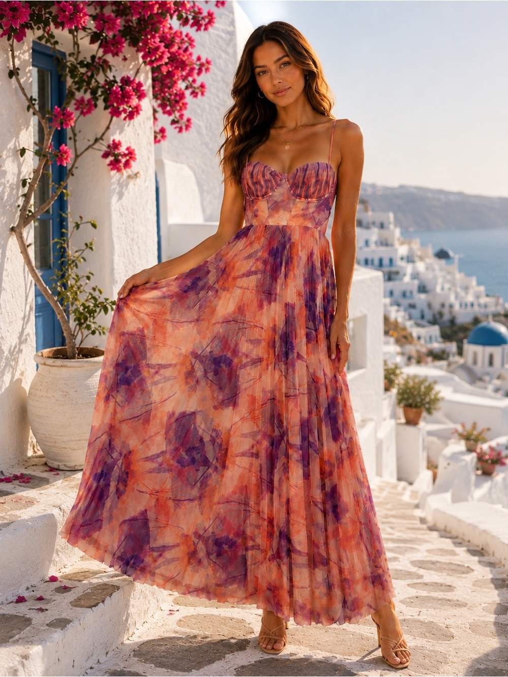 Hutch Watercolor Floral Maxi Dress in Pink & Purple